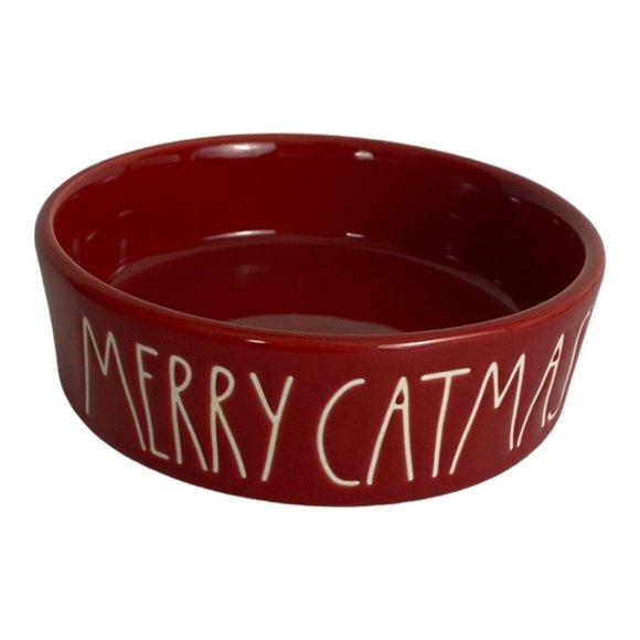 Rae Dunn Red White Letters MERRY CATMAS Kitty CAT BOWL Ceramic 5" Christmas NEW - Picture 1 of 14